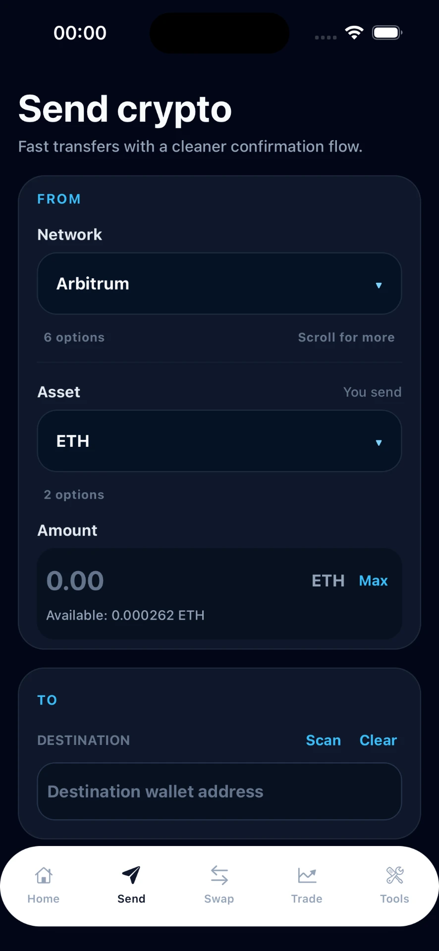 C4T Wallet Send screen
